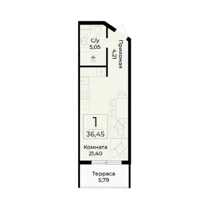 Планировка резиденции № 402, 36,45 м²