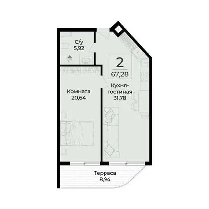 Планировка резиденции № 406, 67,28 м²