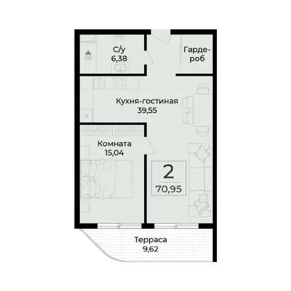 Планировка резиденции № 408, 70,59 м²