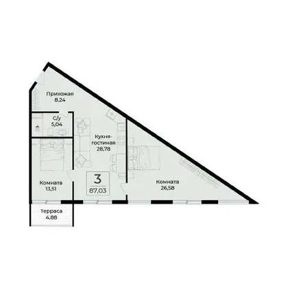 Планировка резиденции № 401, 87,03 м²