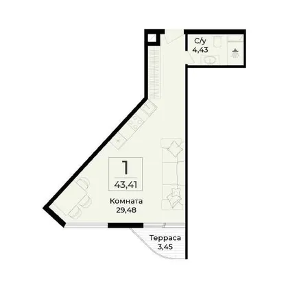 Планировка резиденции № 405, 43,41 м²