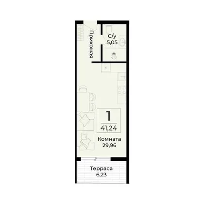 Планировка резиденции № 16, 41,24 м²