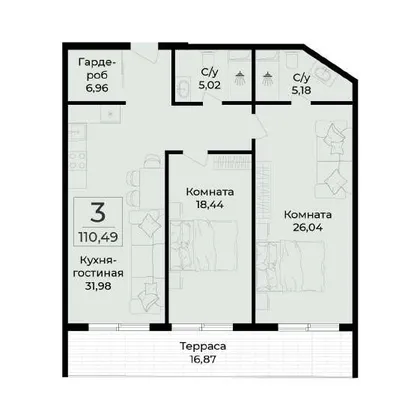 Планировка резиденции № 502, 110,49 м²