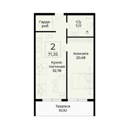 Планировка резиденции № 407, 71,35 м²