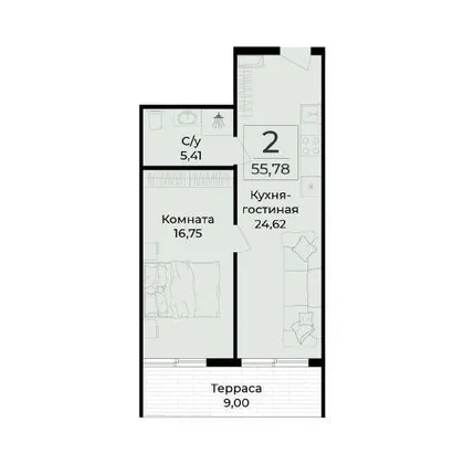 Планировка резиденции № 404, 55,78 м²